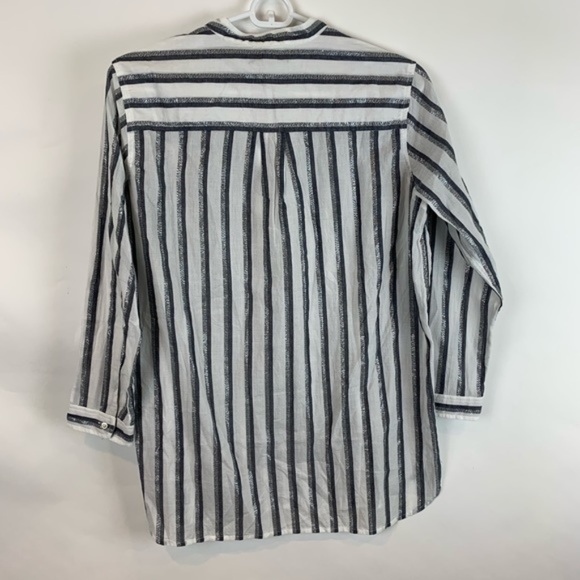 J. Crew White Popover with Blue & Metallic stripes - Picture 3 of 3